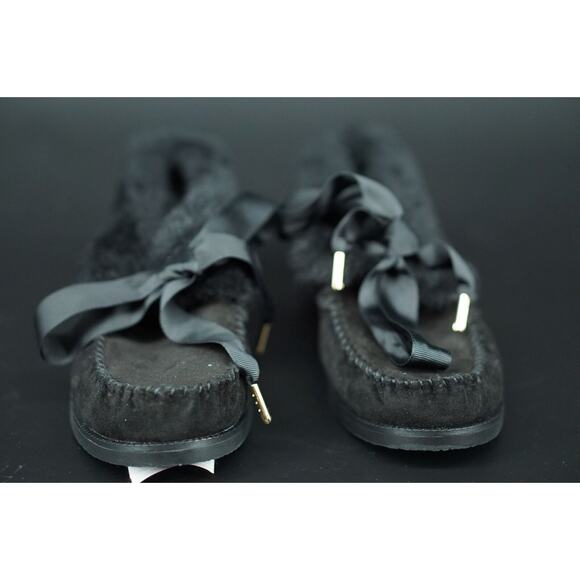 Tory Burch Aberdeen Genuine Rabbit Fur Trim Slipper Bootie SZ 5.5 NIB Black Bow - Picture 8 of 12